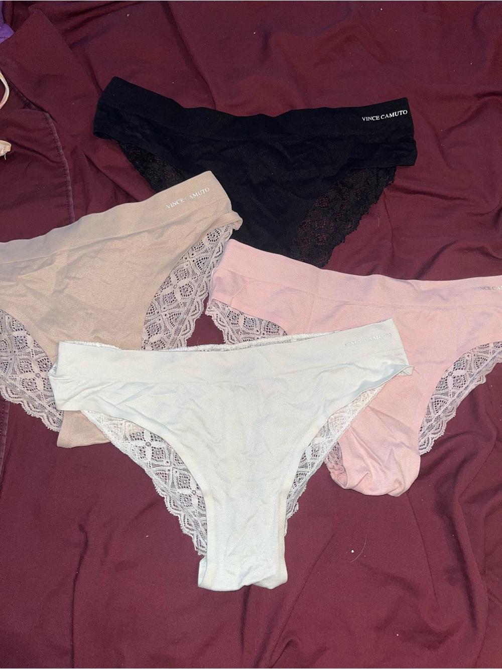 Vince Camuto Lace-Trim Bikini Panty Set - Black, Blush, Pink, White